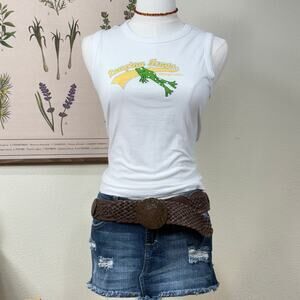 Vintage 90s Y2k Aeropostale White Graphic Frog Glitter Tank Top Preppy McBling M